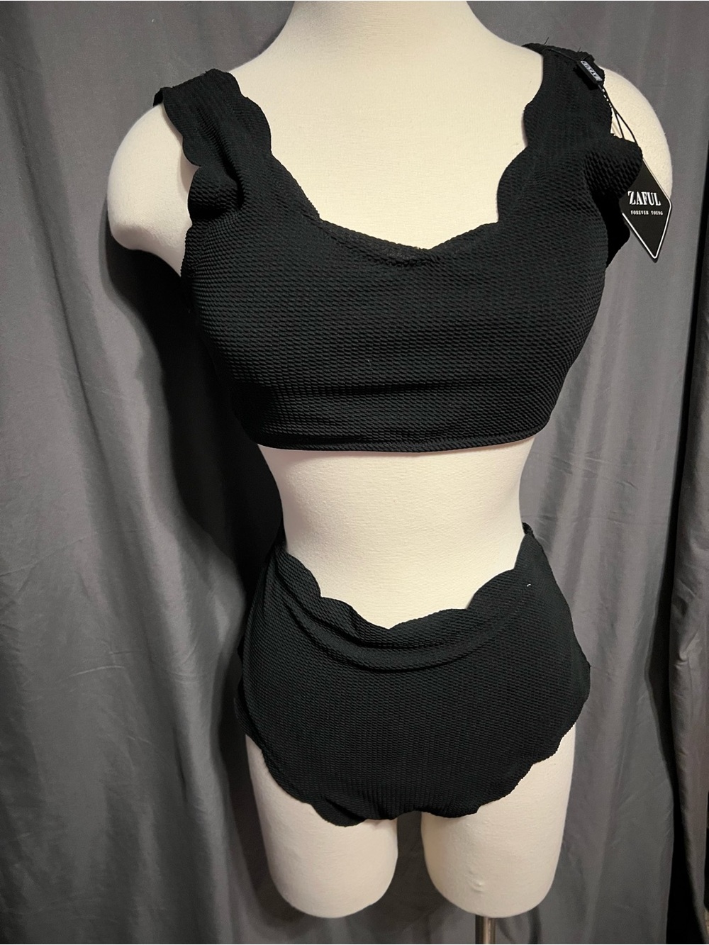 Zaful Black Scalloped High-Waist Bikini Set